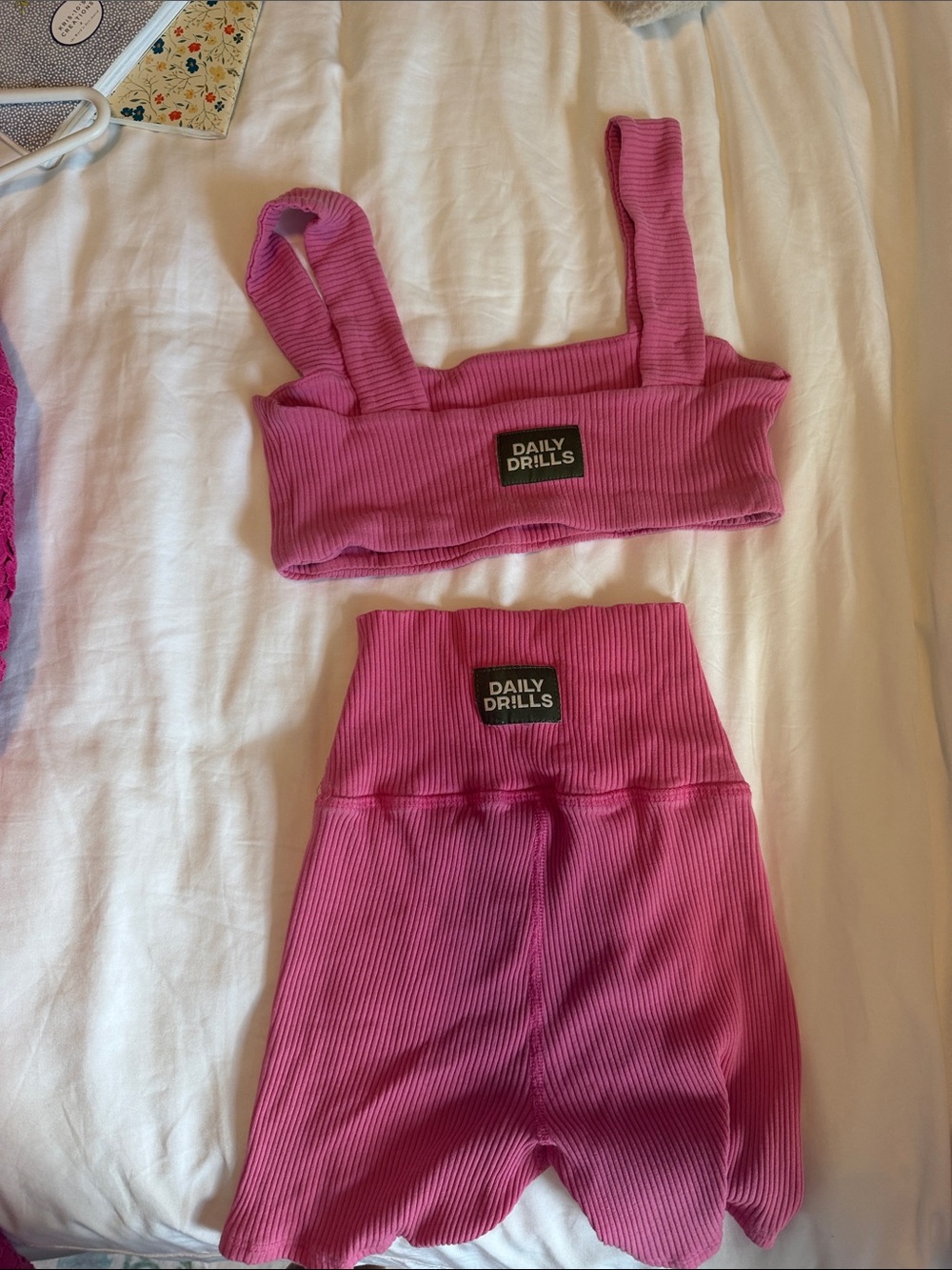 Daily Drills XS/S Ribbed Pink Two-Piece Active Set